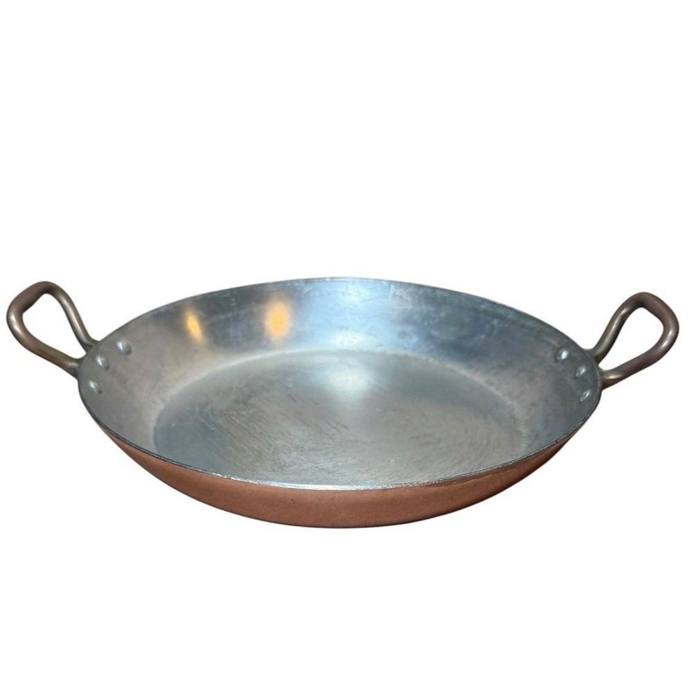 French Copper Pan, Vintage Tin Lined Gratin Cooking Dish 9"